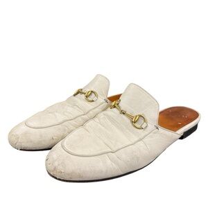 Gucci Princetown White Leather Horsebit Slip On Mule Loafers Classic 41 EU 11 US
